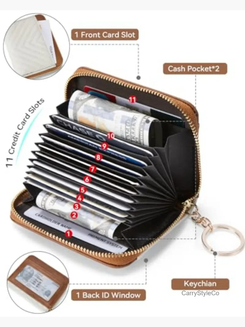 RFID Blocking Credit Card Holder Wallet with Wristlet Keychain